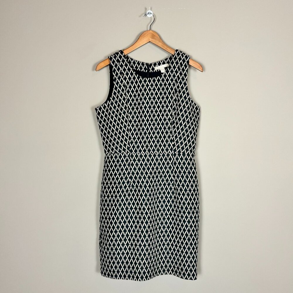 Banana Republic Black & Cream Diamond Print Sheath Dress - Size 10